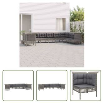 vidaXL Tuinhoekbank en Middenbank - Grijs - PE-rattan en gepoedercoat staal - 65x65x75 cm - Comfortabel