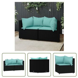 vidaXL Tuinhoekbanken - Trendy - Tuinmeubelen - 63x63x57.5 cm - Zwart - Waterblauwe kussens