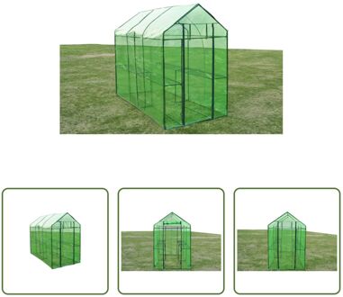 vidaXL Tuinkas - Groene - scheurbestendige afdekking - 120 x 240 x 190 cm - Met 2 schappen