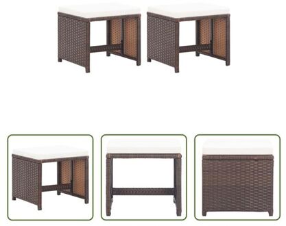 vidaXL Tuinkruk 2 stuks - Bruin/Crèmewit - Poly Rattan en Gepoedercoat Staal - 41 x 41 x 35 cm