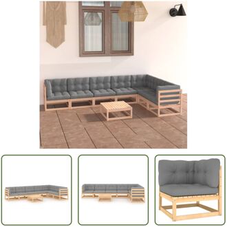 vidaXL Tuinmeubelen - Lounge set - Grenenhout - Grijs kussen - 70 x 70 x 67 cm - Hoekbank + Middenbank +