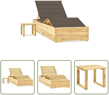 vidaXL Tuinmeubelen - Loungebed grenenhout - Verstelbaar - Met kussen en tafel Taupe