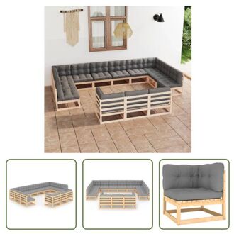 vidaXL Tuinmeubelen - Loungeset - Grenenhout - Grijs - 70x70x67cm