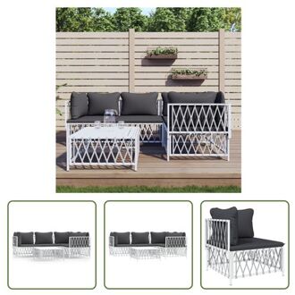 vidaXL Tuinmeubelen - Loungeset - Wit - Geweven stof - Gepoedercoat staal - 72 x 72 x 66 cm - Comfortabel