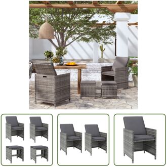 vidaXL Tuinmeubelset - 4-delige set - Grijs - Stalen frame - Weerbestendig - PE-rattan