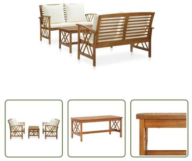 vidaXL Tuinmeubelset Acaciahout - 2 tuinbanken + tafel + kussens - Vintage uitstraling - Willekeurige Wit