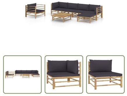 vidaXL Tuinmeubelset - Bamboe - Loungeset - 65x70x60 cm - Inclusief kussens - Donkergrijs