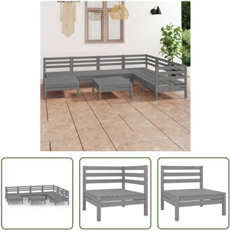 vidaXL Tuinmeubelset - Grenenhout - Hoek/middenbank 63.5x63.5x62.5cm - Voetenbank/tafel 63.5x63.5x28.5cm - Grijs