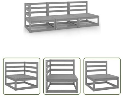 vidaXL Tuinmeubelset - Grijs massief grenenhout - 2 x middenbank + 1 x hoekbank - Afmetingen 70 x 70 x 67 cm