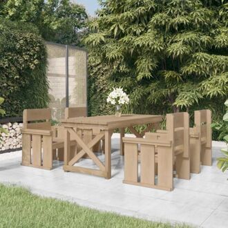 vidaXL Tuinmeubelset - Massief grenenhout - 4 stoelen - Tafel 160x79x75 cm Bruin