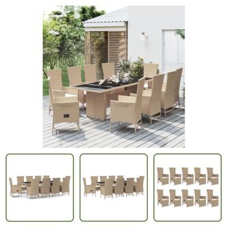 vidaXL Tuinmeubelset - PE-rattan - Beige - 240x90x75 cm - Verstelbare tuinstoelen - inclusief kussens