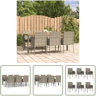 vidaXL Tuinmeubelset - PE-rattan - Grijs - 6 tuinstoelen - Massief acaciahouten tafel