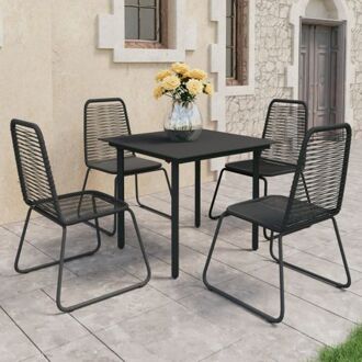 vidaXL Tuinmeubelset - PVC-rattan - Staal - Zwarte tafel- 80 x 80 x 74 cm (L x B x H) - Zwarte stoel- 54 x 59