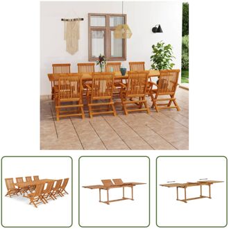 vidaXL Tuinmeubelset - Teak - (180-280) x 100 x 75 cm - Inklapbaar - 8 stoelen Bruin