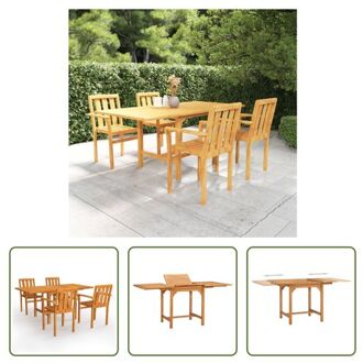 vidaXL Tuinmeubelset - Teakhout - Verlengbare Tafel - 110-160 x 80 x 75 cm - Stapelbare Stoelen - 58 x 50 x Bruin