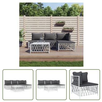 vidaXL Tuinmeubelset - wit - geweven stof - gepoedercoat staal - 72 x 72 x 66 cm - inclusief kussens