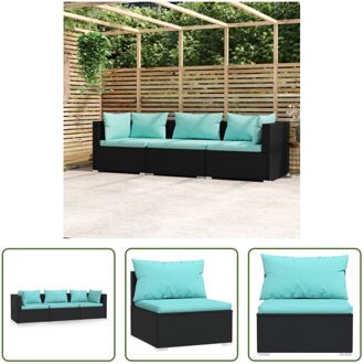 vidaXL Tuinmeubelset - Zwart PE-rattan - Stalen frame - Aqua kussen - 3-zits bank - Modulair design