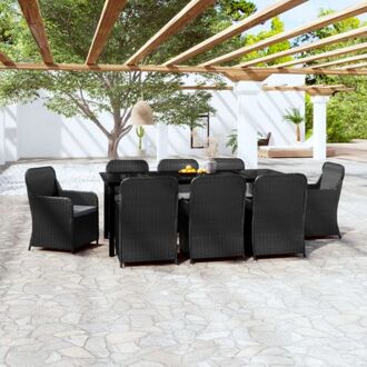 vidaXL Tuinmeubelset - zwart - poly rattan - 200 x 100 x 74 cm - inclusief 8 stoelen en kussens