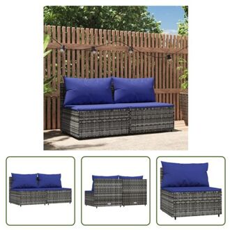 vidaXL Tuinmiddenbanken - grijs - 63x63x57.5 cm - stoel met kussens - PE-rattan - gepoedercoat staal