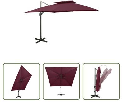 vidaXL Tuinparasol - Bordeauxrood - 300x300x258 cm - Aluminium paal - Kantelbaar en 360 graden draaibaar