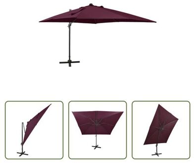 vidaXL Tuinparasol Bordeauxrood 300x300x258 cm - UV-beschermend polyester - Met LED-verlichting