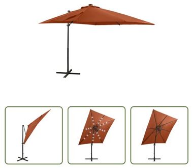 vidaXL Tuinparasol - LED-verlichting - Terracotta - 250 x 230 cm - PA-coating Bruin