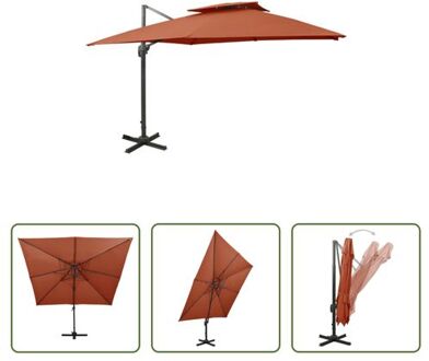 vidaXL Tuinparasol - Terracotta - 300 x 300 x 258 cm - Met kruisvoet - Kantelbaar en 360 graden draaibaar - Oranje