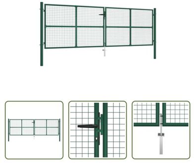 vidaXL Tuinpoort - Gazen Hekpoort - Staal - Donkergroen - 415x175cm - Corrosiebestendig