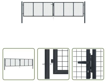 vidaXL Tuinpoort - Gegalvaniseerd staal - 400x125 cm - Antraciet - Met grondpin - Inclusief 3 sleutels