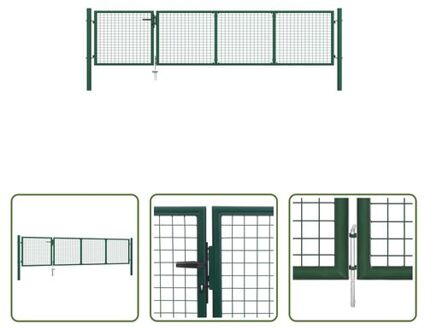 vidaXL Tuinpoort Groen - 350 x 125 cm - Staal Robuust en veilig incl - slot