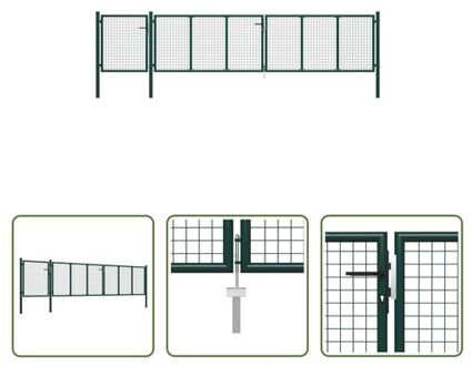 vidaXL Tuinpoort Groen Staal - 500 x 125 cm - Robuust en duurzaam - Inclusief slot en sleutels