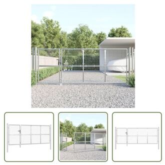 vidaXL Tuinpoort - tuinpoorten - Staal - 350 x 175 cm - Zilver - Afsluitbaar ontwerp