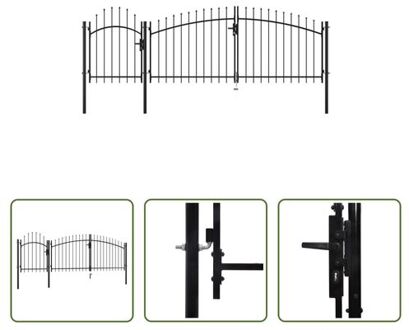 vidaXL Tuinpoort - Zwart gepoedercoat staal - 2 x 4 m (H x L) - 1.25 - 1.5 x 4 m paneel - 1.75 m paal