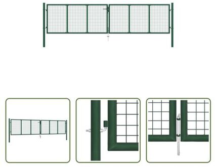 vidaXL Tuinpoorten - Gazen hekpoort - 415 x 150 cm - Gegalvaniseerd staal - Donkergroen