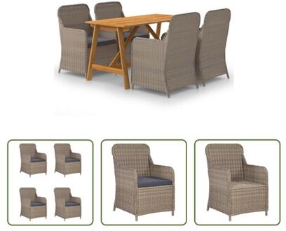 vidaXL Tuinset Acacia - Bruin PE Rattan - 140x70x73.5 cm - Met Kussens