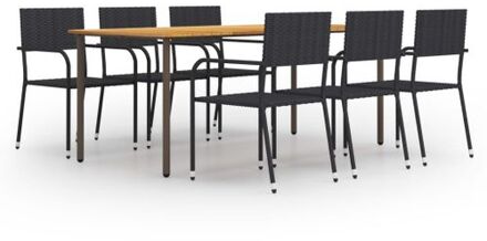 vidaXL Tuinset - Acacia/Staal - 200x100x72 cm - Zwart - Stapelbaar - Waterbestendige hoes - 1 tafel 6 stoelen