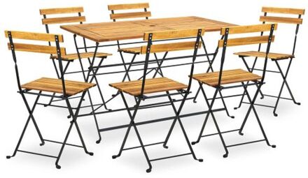 vidaXL Tuinset Acaciahout - 120 x 70 x 74 cm - 1 tafel 6 stoelen - Inklapbaar - Parasolgat 5 cm - Montage Bruin