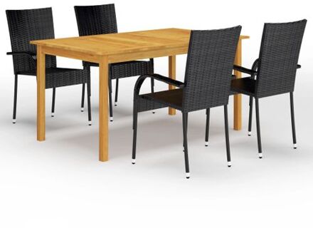vidaXL Tuinset Acaciahout - 150x90x74 cm - Zwart PE rattan - Stackable - Inclusief tafel en 4 stoelen