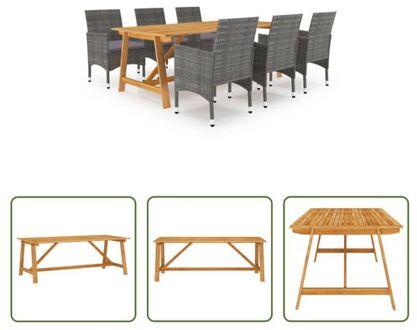 vidaXL Tuinset Acaciahout - 206 x 100 x 74 cm - Grijs - PE Rattan