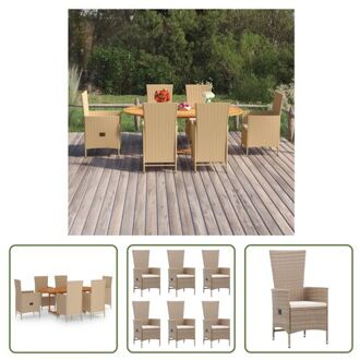 vidaXL Tuinset Acaciahout - Eettafel 150-200x100x74cm - PE-rattan Stoelen - Verstelbare Rugleuning - Beige