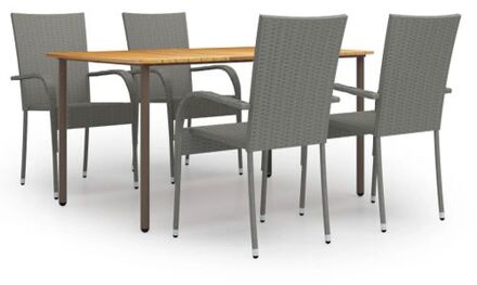 vidaXL Tuinset - Acaciahout en Staal - Grijze PE-rattan - 150x90x72cm tafel - 55.5x53.5x95cm stoel Grijs