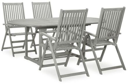 vidaXL Tuinset - Acaciahout - Greywash - Verstelbare stoelen - Uitschuifbare tafel Grijs