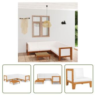 vidaXL Tuinset Acaciahout - Hoekbank 68.5x68.5x62cm - Middenbank 66x68.5x62cm - Tafel 68.5x68.5x24cm - Wit