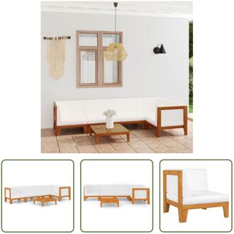 vidaXL Tuinset Acaciahout - Hoekbank + Middenbank + Tafel - Crèmewit kussen - 68.5 x 68.5 x 62 cm - Montage