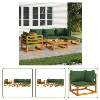 vidaXL Tuinset - Acaciahout - Modulair - 5-zits - Groene kussens - 150x150 cm Bruin