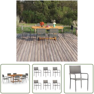 vidaXL Tuinset - Acaciahout - PE-rattan - 150-200x100x74cm - Antraciet - 6 Stoelen Grijs