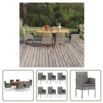 vidaXL Tuinset - Acaciahout - PE-rattan - antraciet - 150-200x100x74cm - donkergrijs kussen