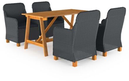 vidaXL Tuinset - Acaciahout - PE-rattan - Donkergrijs - 140x70x73.5cm - Montage vereist - 1 tafel + 4 stoelen