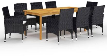 vidaXL Tuinset - Acaciahout - PE-rattan - Zwart - 200x90x74 cm - Inclusief 8 stoelen