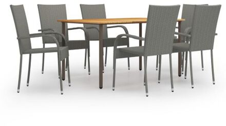 vidaXL Tuinset - Acaciahout/Staal - 150x90x72cm - Grijs - 6 stoelen